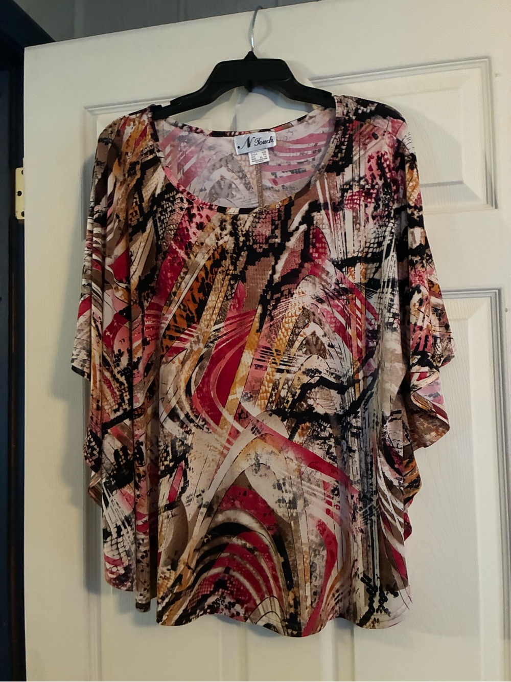 N Touch Women's Multicolor Abstract Print Tunic Top - Pink & Brown